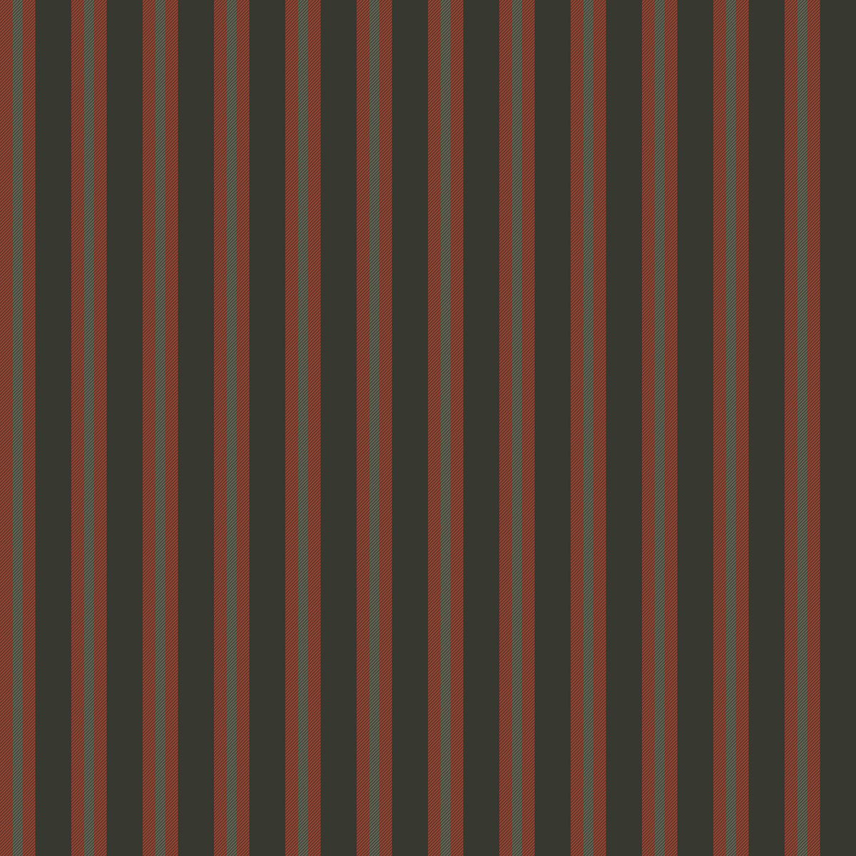 Heritage striped wallpaper in dark green with red pinstripes