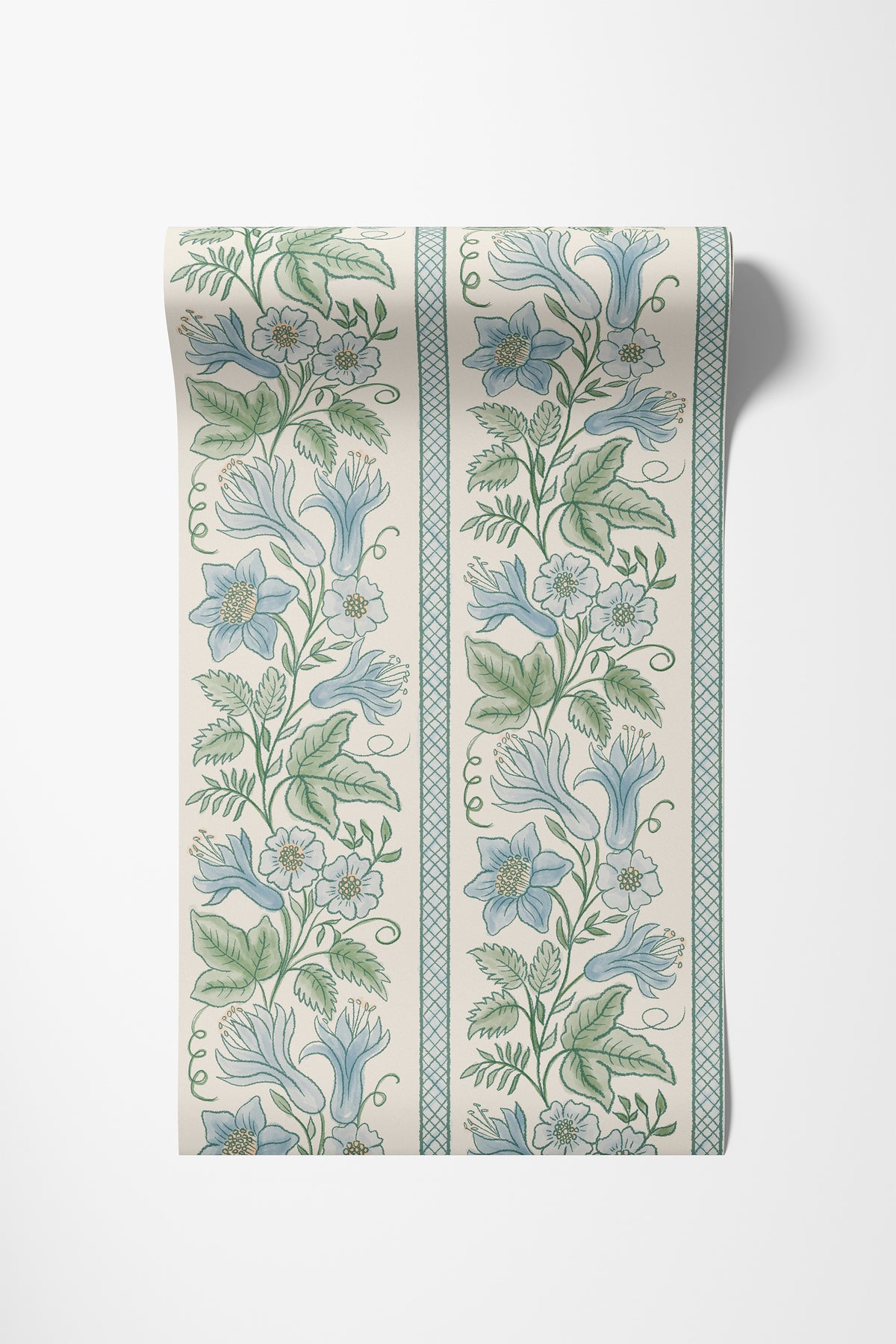 Roll of Lily Stripes floral wallpaper in blue and green