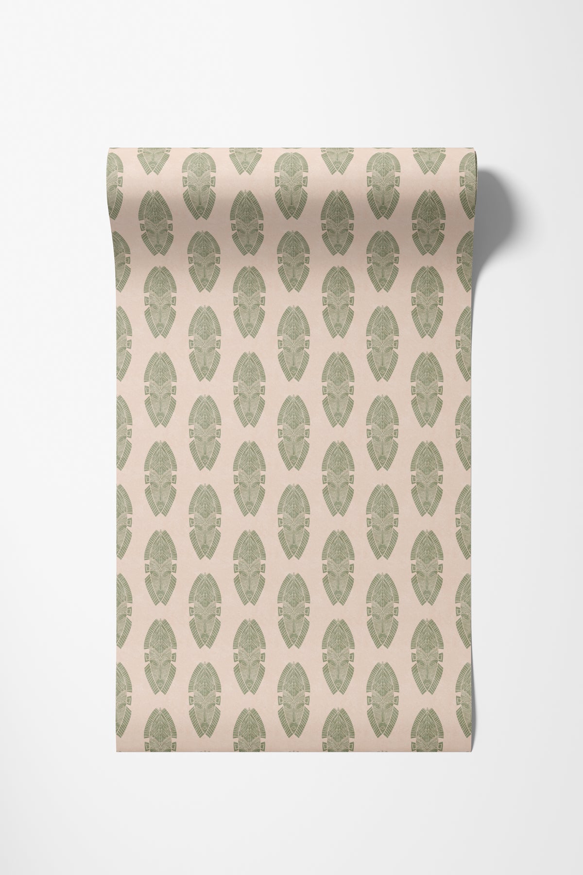 Roll of mask block print wallpaper in sage green