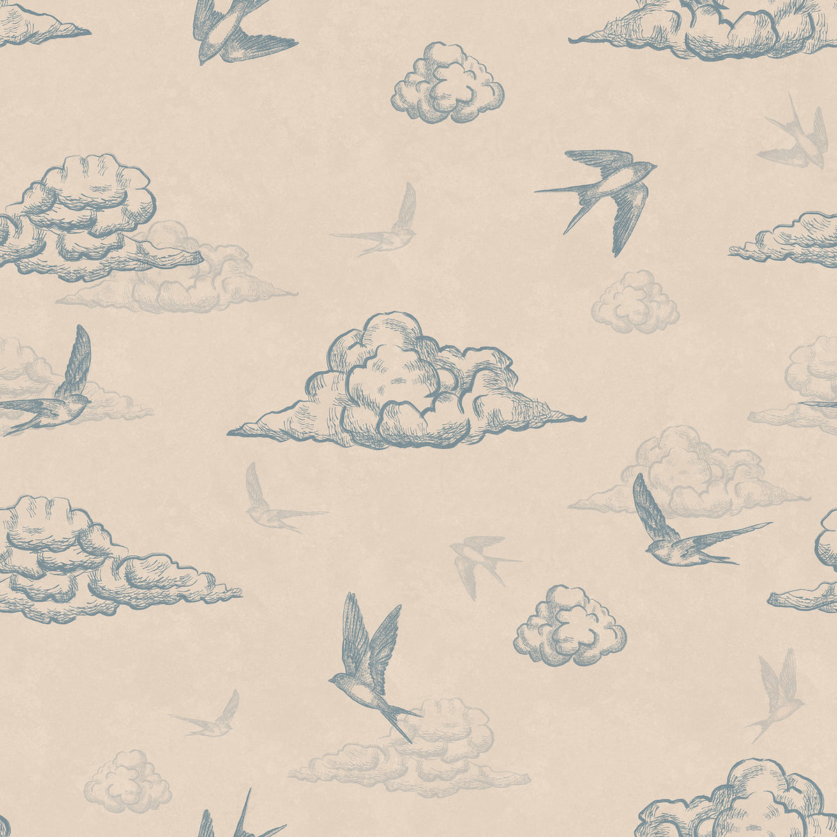 Blue toile de Jouy wallpaper swatch