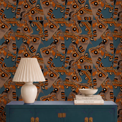 Moody blue butterfly wings accent wall wallpaper