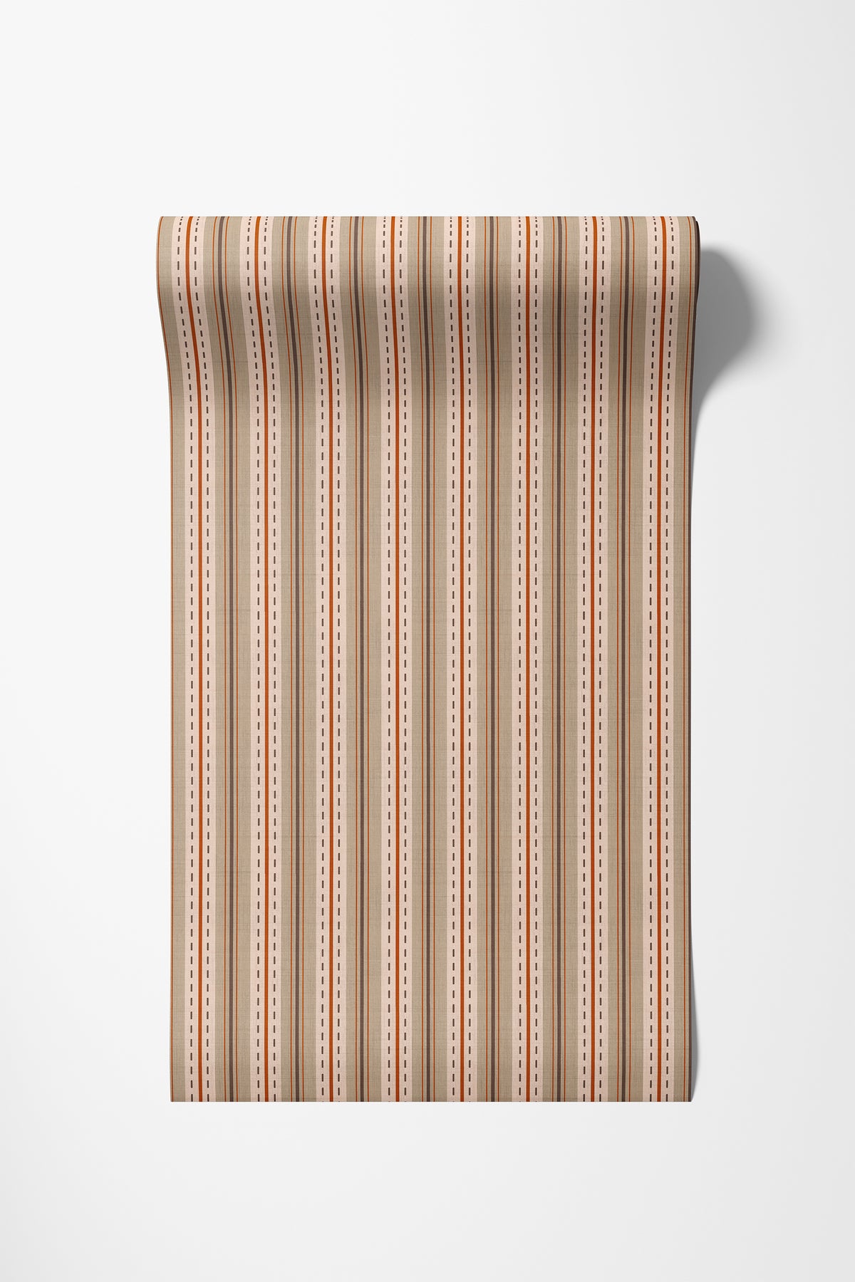 Roll of beige and red ticking stripe wallpaper