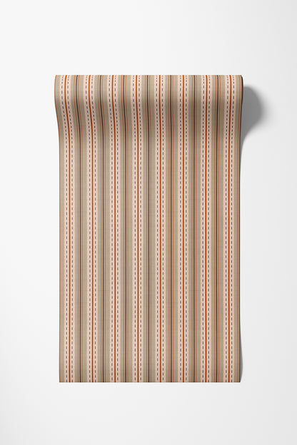 Roll of beige and red ticking stripe wallpaper