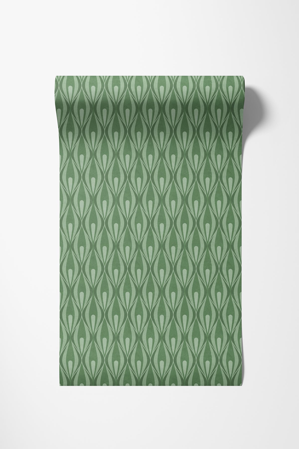 Roll of Calla Lily 70s wallpaper in kelly green