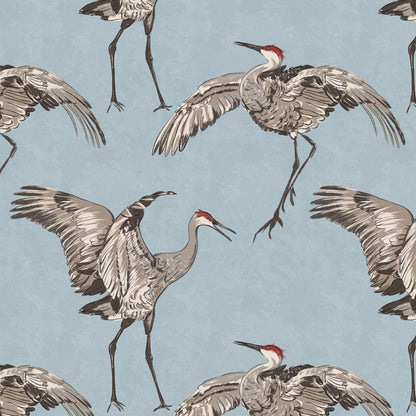 Crane bird wallpaper design in baby blue