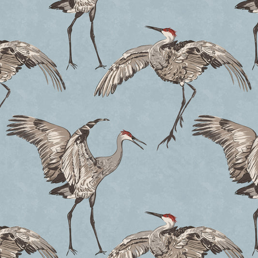 Crane bird wallpaper design in baby blue