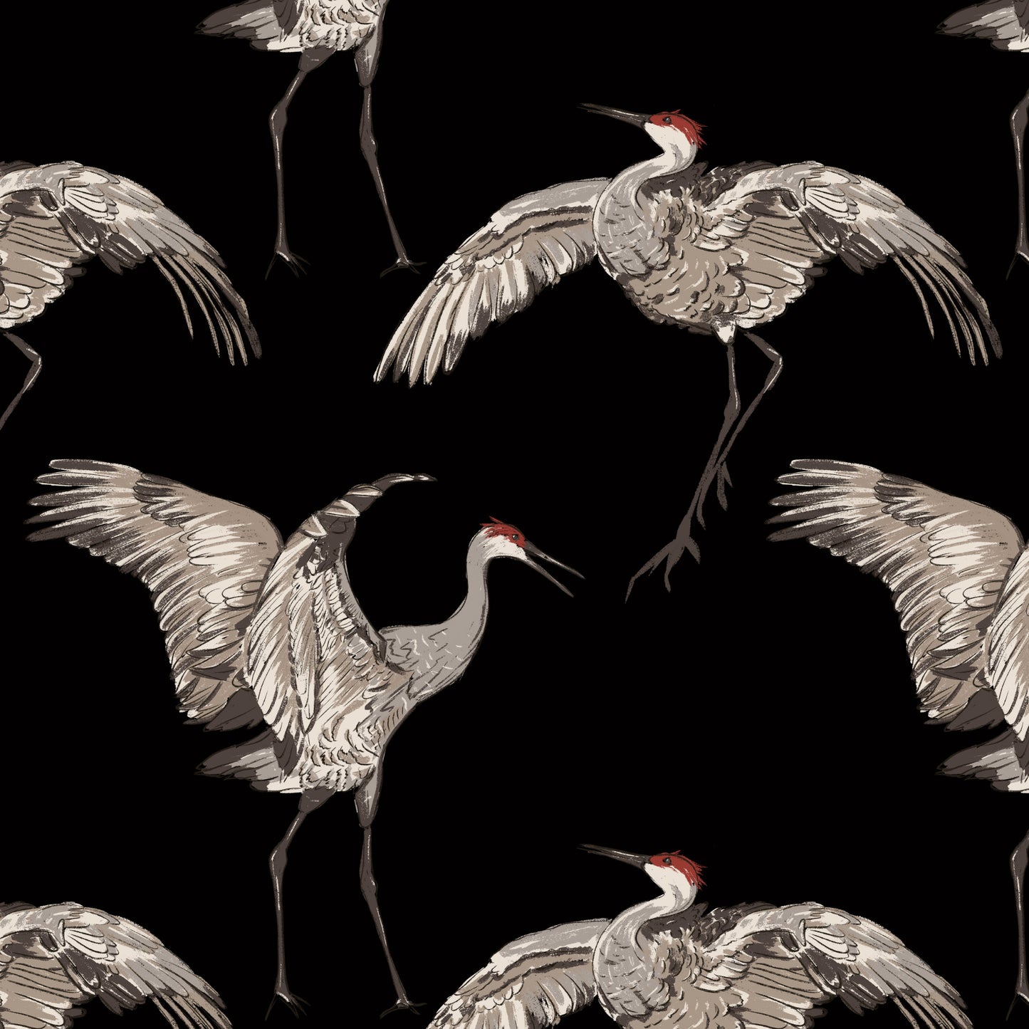 Crane bird wallpaper design in black