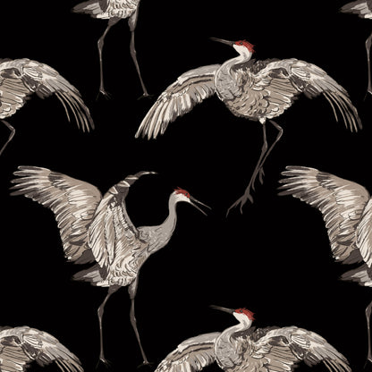 Crane bird wallpaper design in black