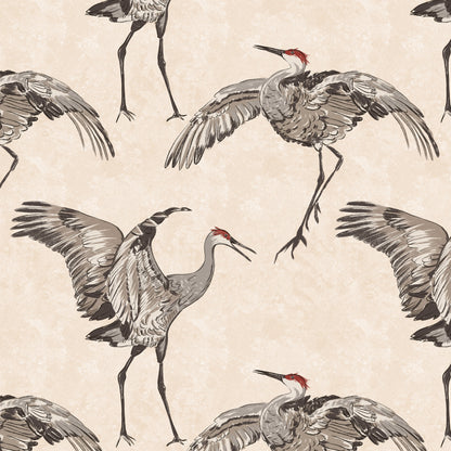 Crane bird wallpaper design in cream
