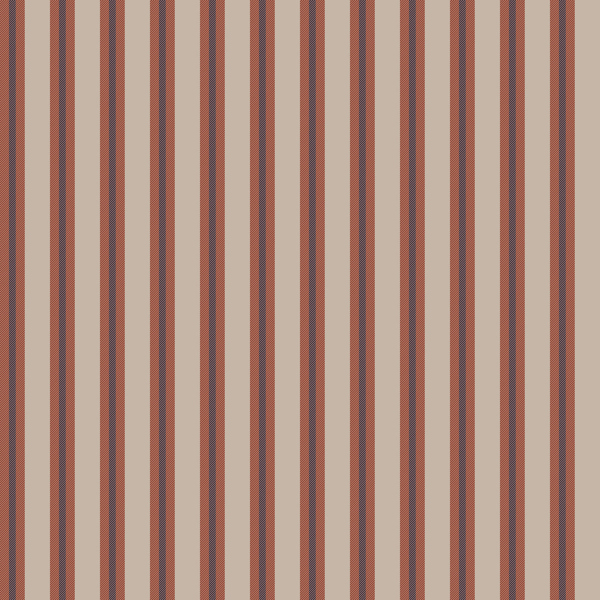 Heritage striped wallpaper in brick red and taupe
