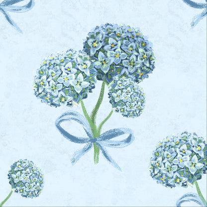 Hydrangea floral wallpaper pattern in blue on a blue background