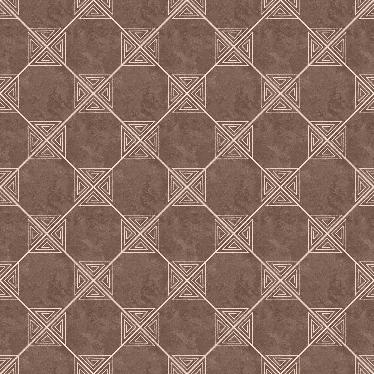 Lattice trellis wallpaper in beige on chocolate brown