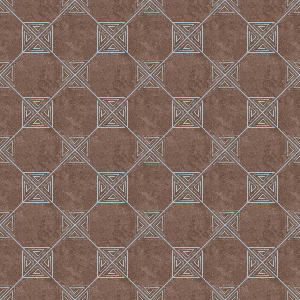 Lattice trellis wallpaper in blue on chocolate brown