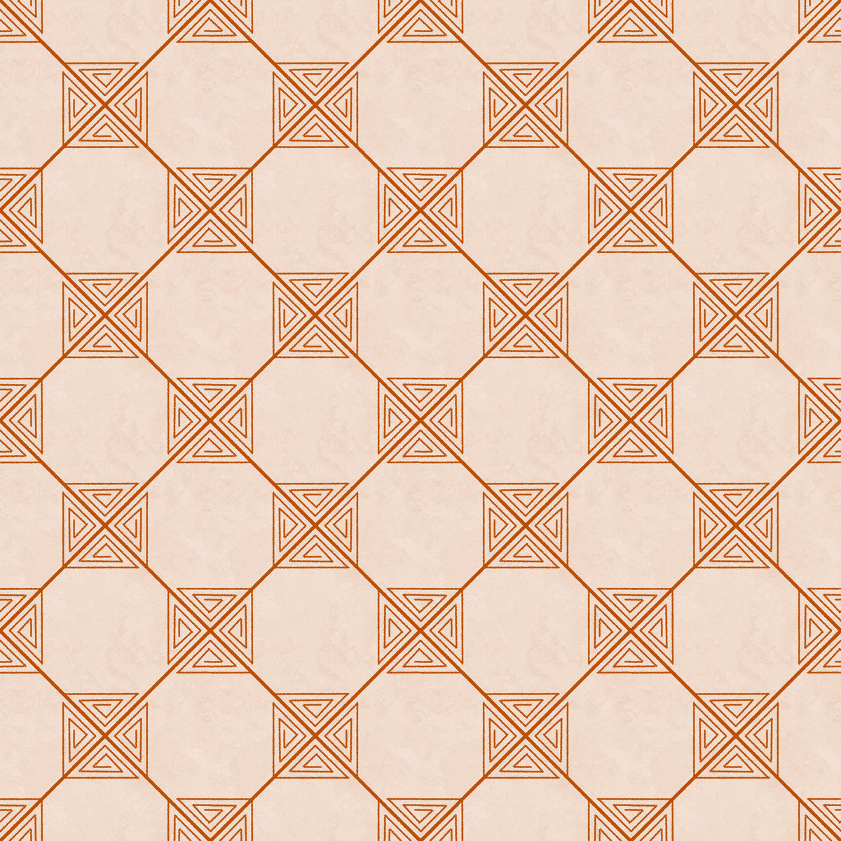 Lattice trellis wallpaper in burnt orange on cream