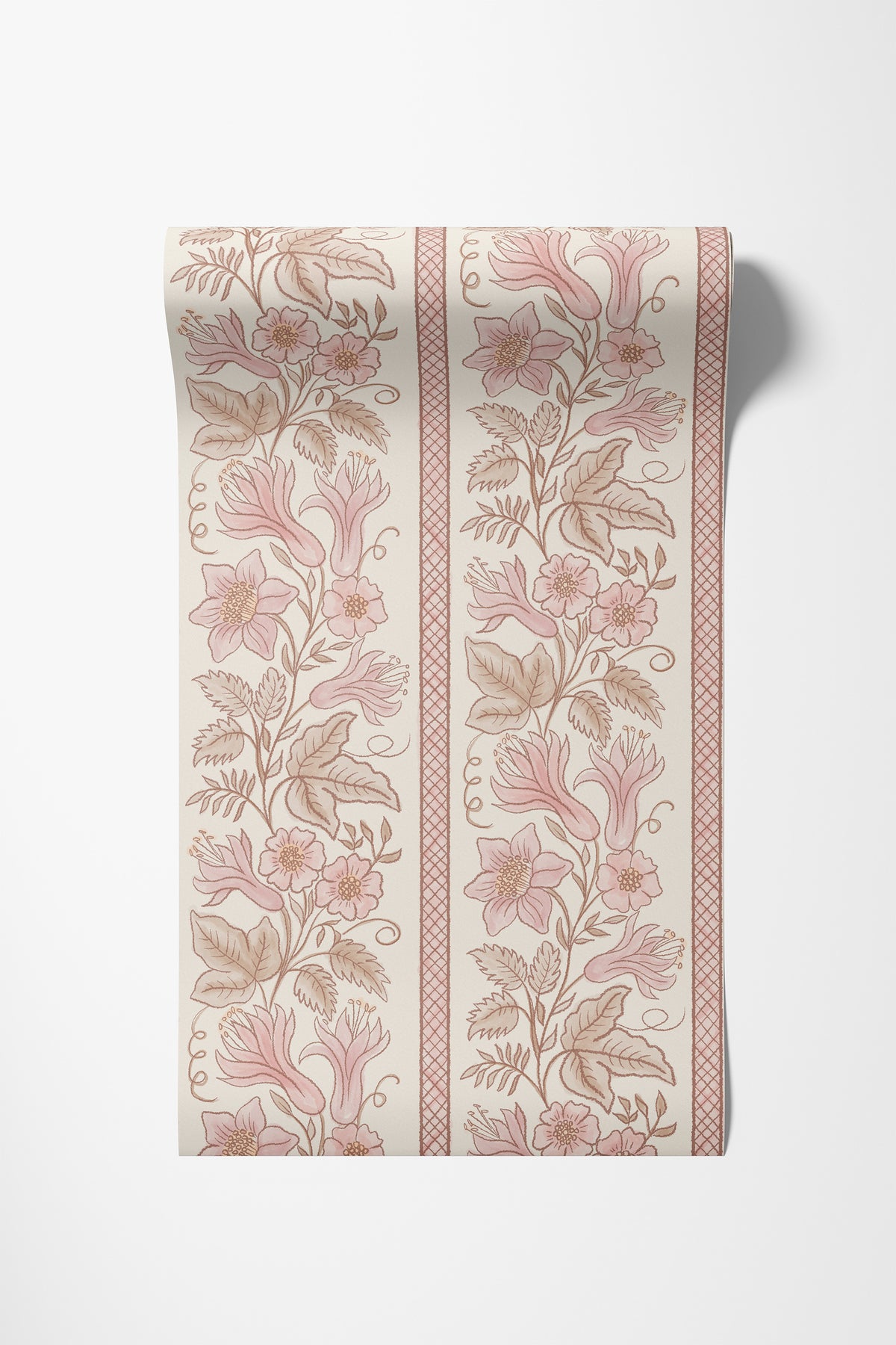 Roll of Lily Stripes floral wallpaper in dusty rose