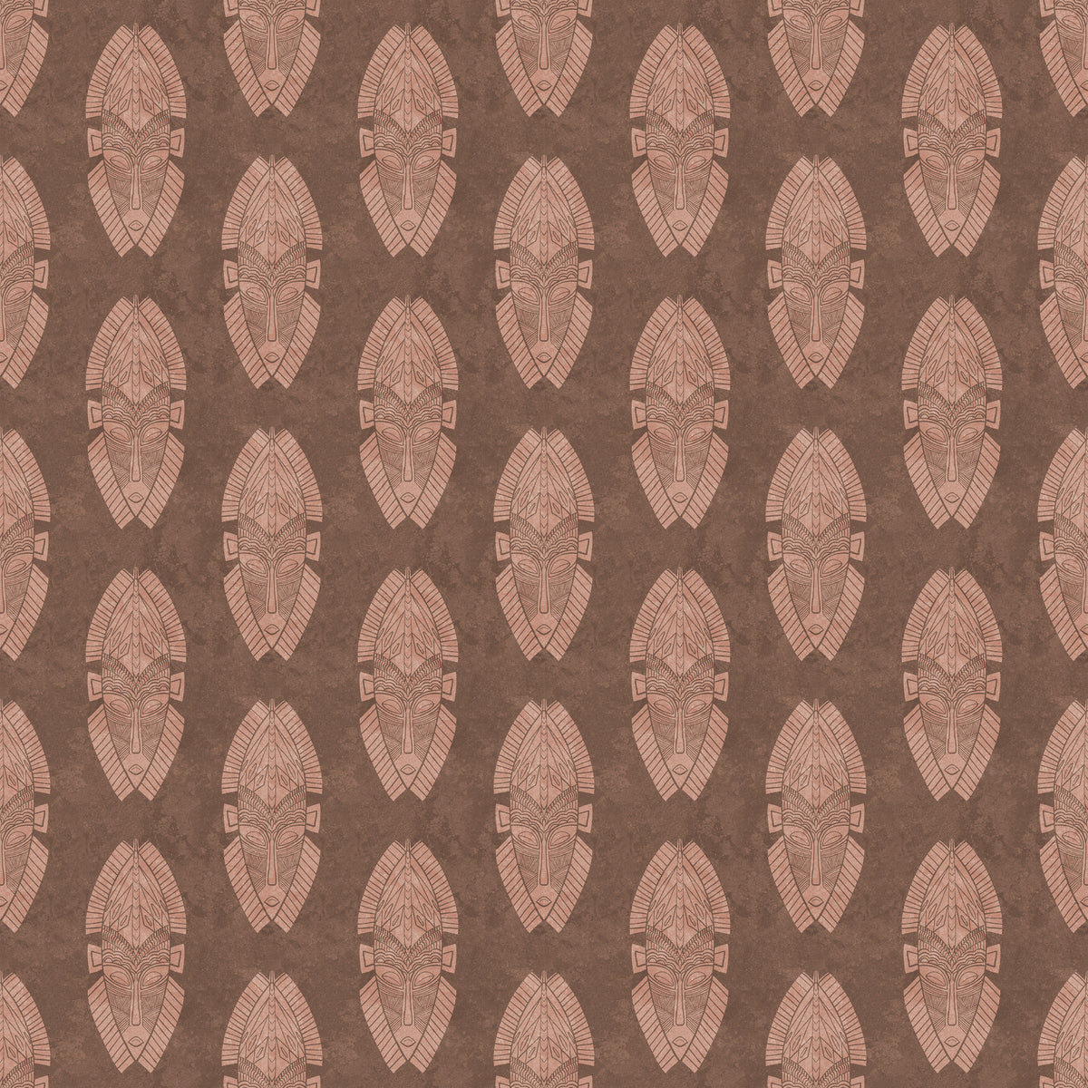 Mask block print wallpaper in blush on chocolate brown