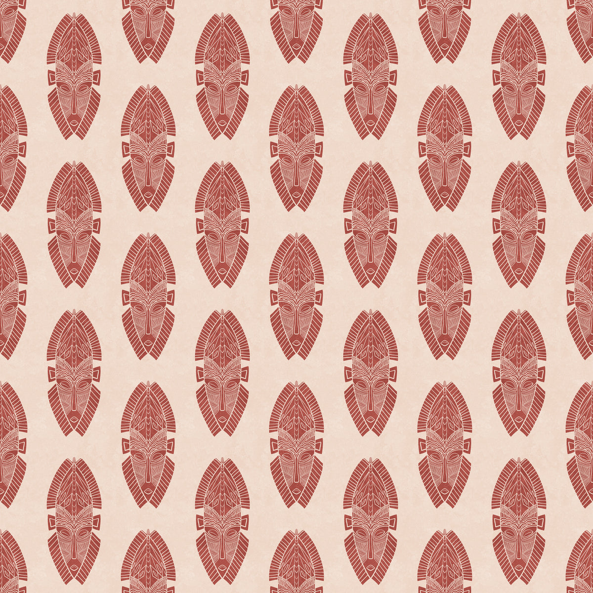 Mask block print wallpaper in brick red on cream