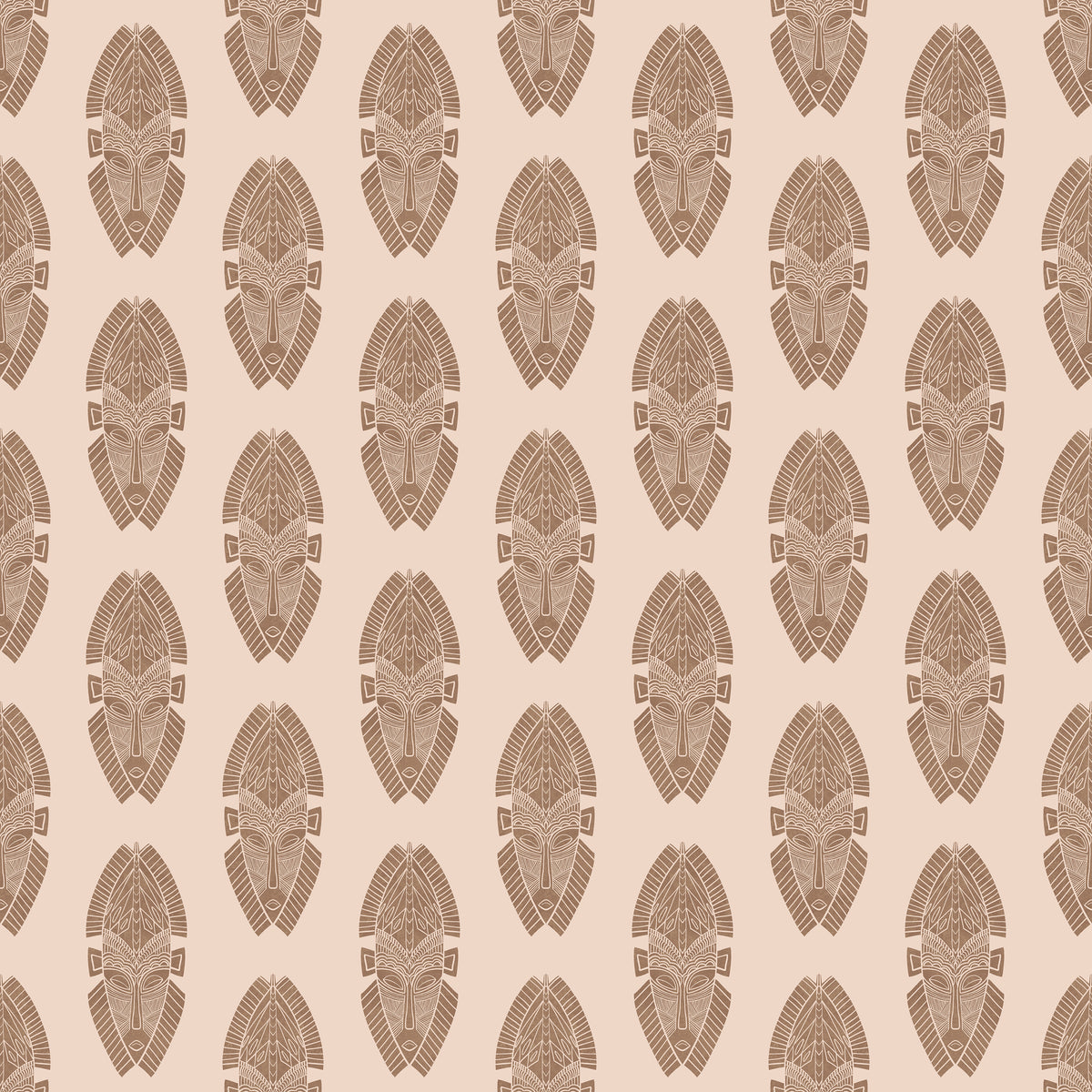 Mask block print wallpaper in taupe brown on blush beige