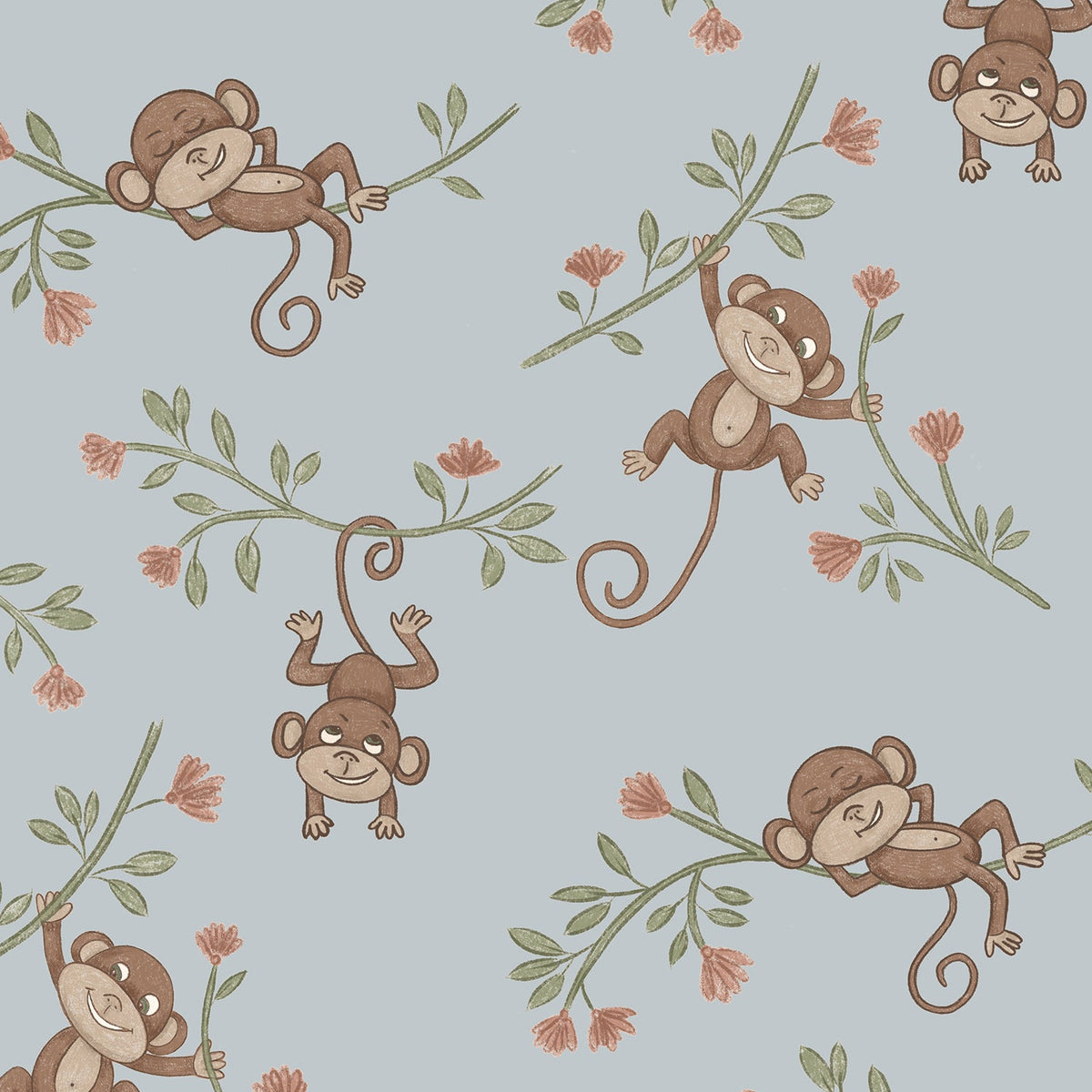 Monkey Babies wallpaper swatch in blue