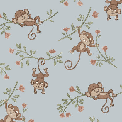 Monkey Babies wallpaper swatch in blue