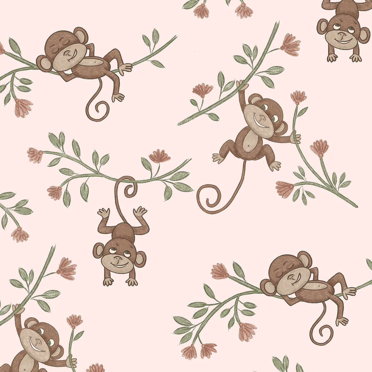Monkey Babies wallpaper swatch in blush