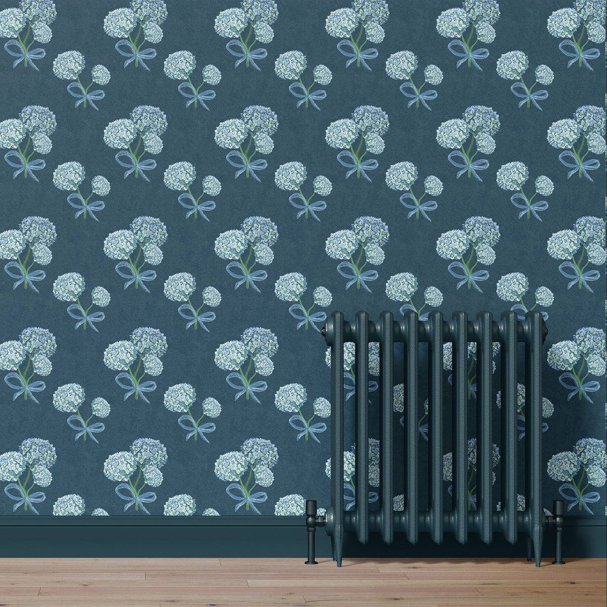 Moody hydrangea floral wallpaper pattern