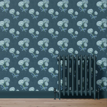 Moody hydrangea floral wallpaper pattern