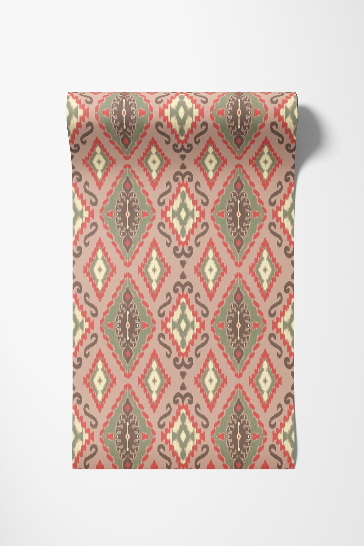 Roll of ikat wallpaper in light warm tones