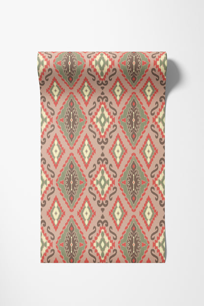 Roll of ikat wallpaper in light warm tones