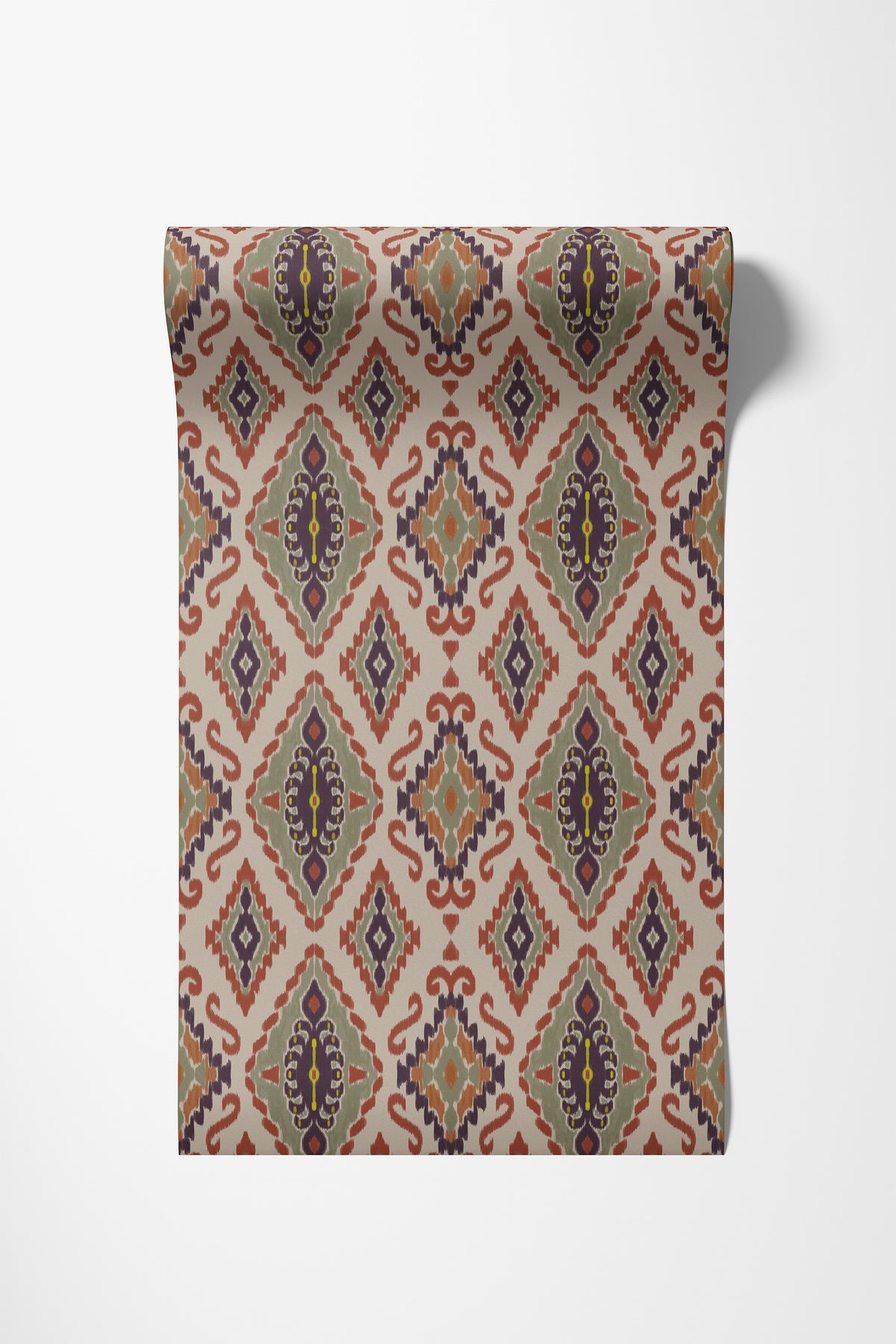Roll of ikat wallpaper in muted tones