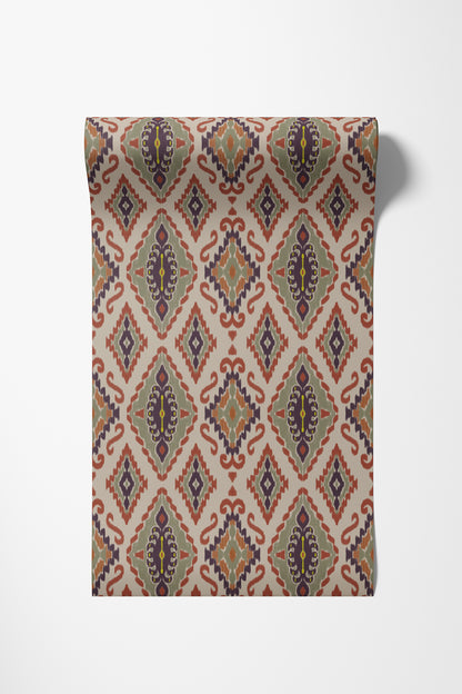 Roll of ikat wallpaper in muted tones