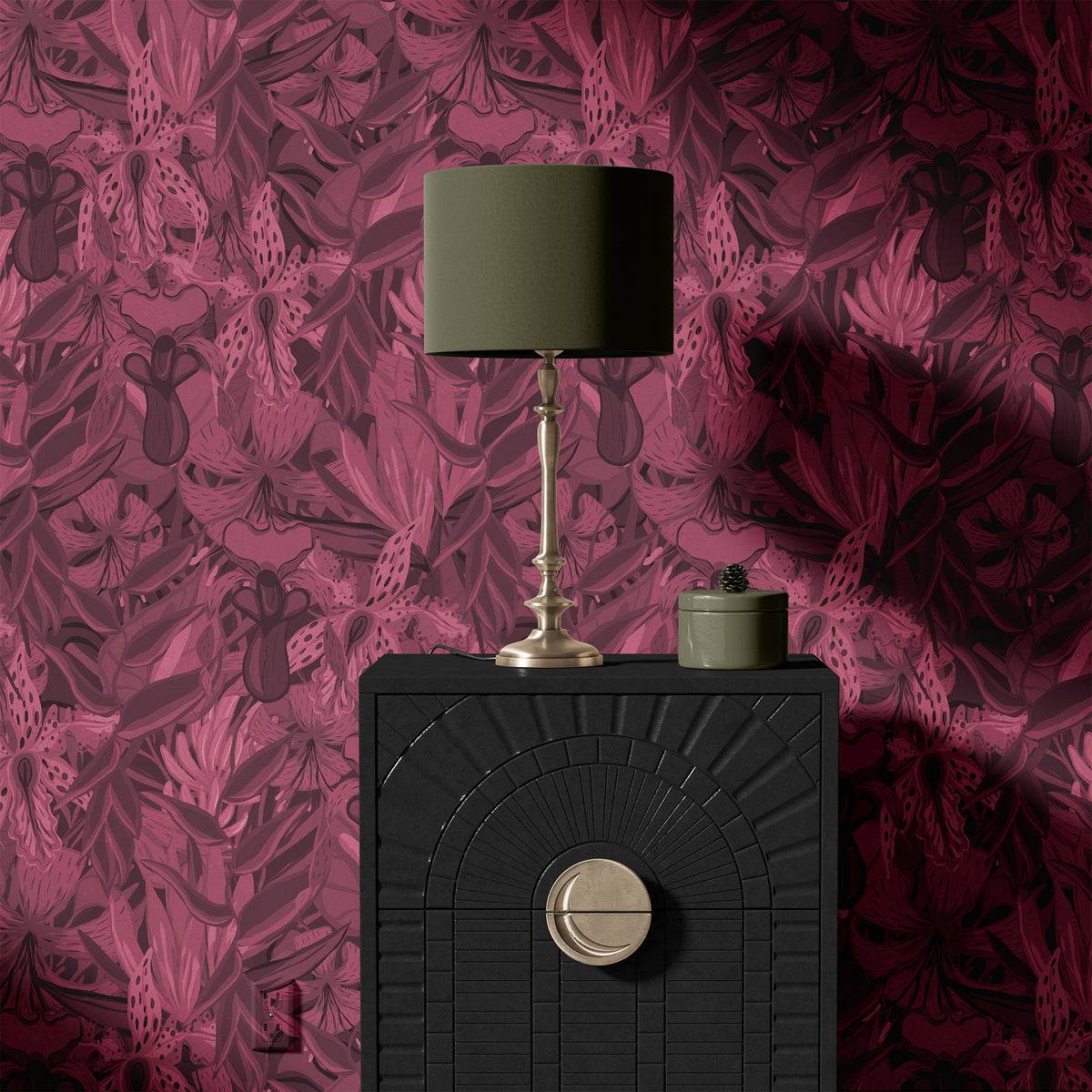 Purple Tropical Jungle wallpaper in a styled room