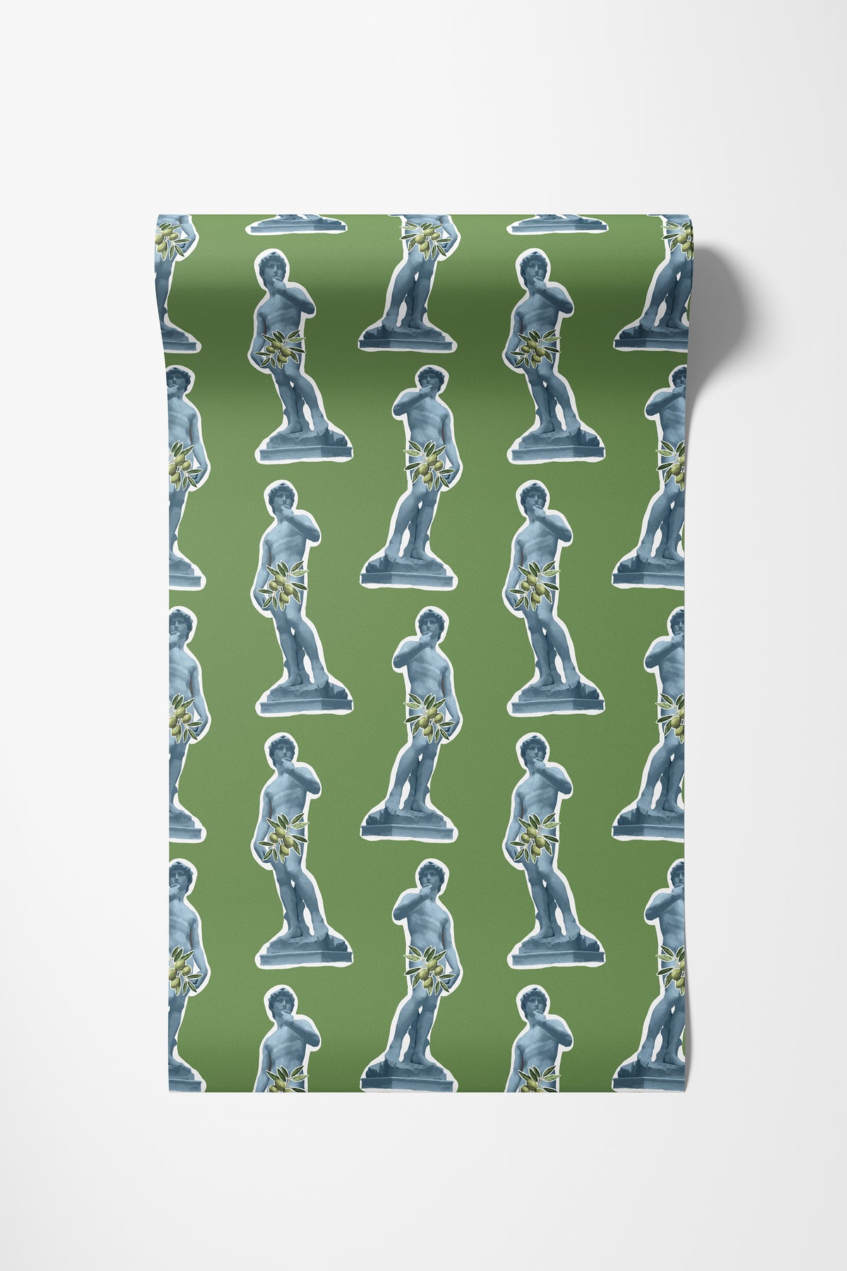 Roll of David statue wallpaper in green
