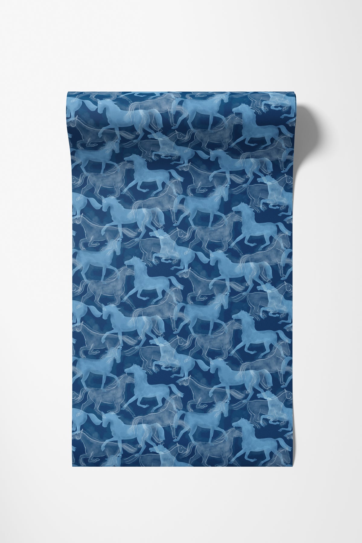 Roll of horses wallpaper in navy blue
