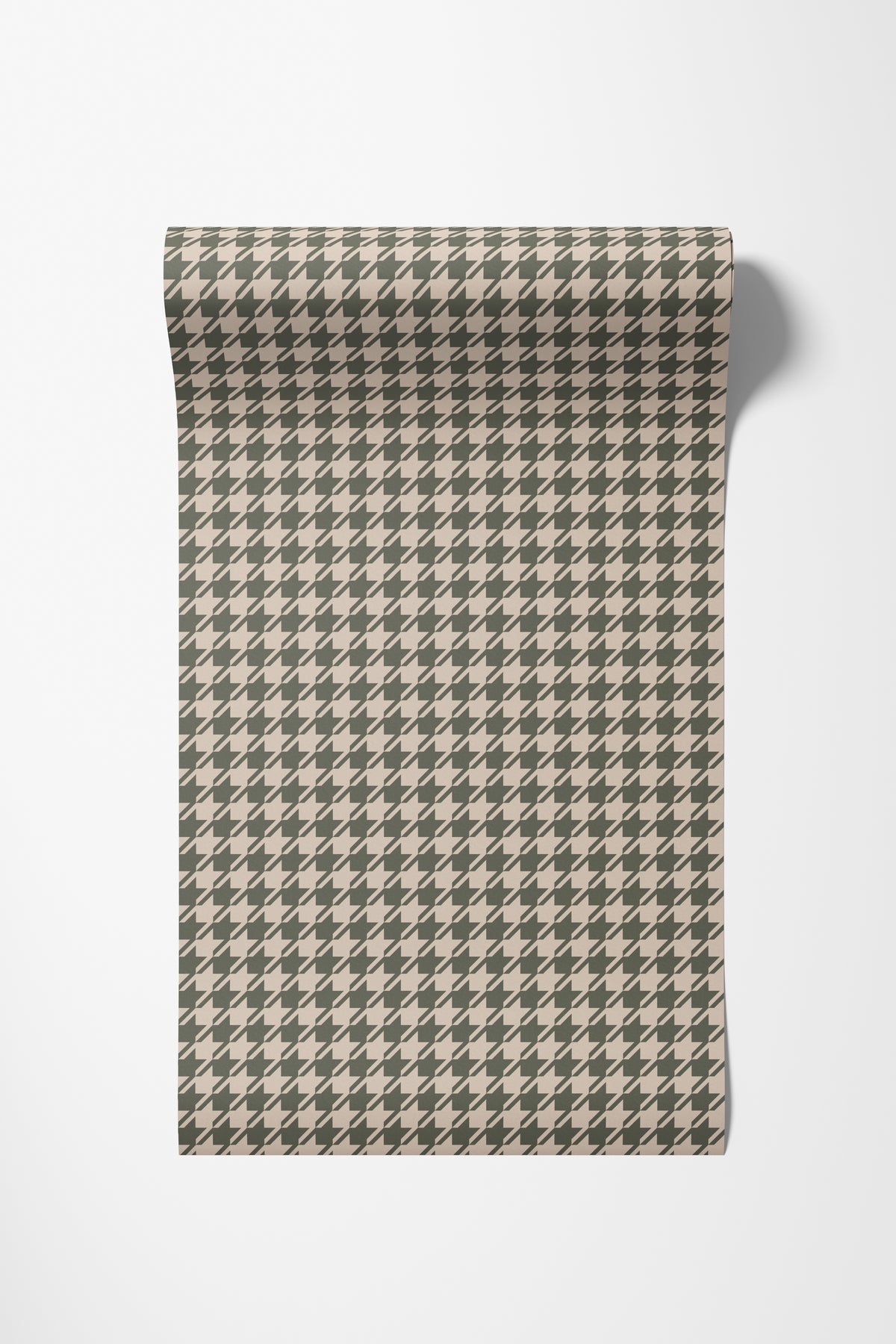 Roll of houndstooth wallpaper in sage and cream