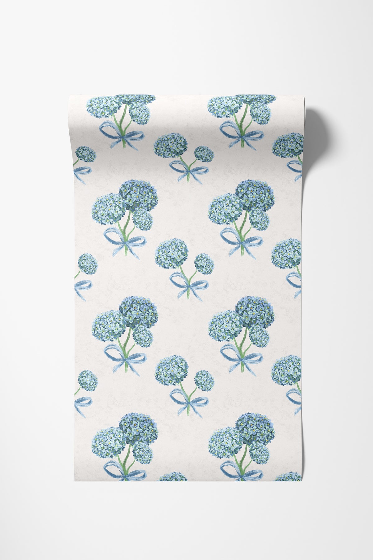 Roll of hydrangea floral wallpaper in off-white
