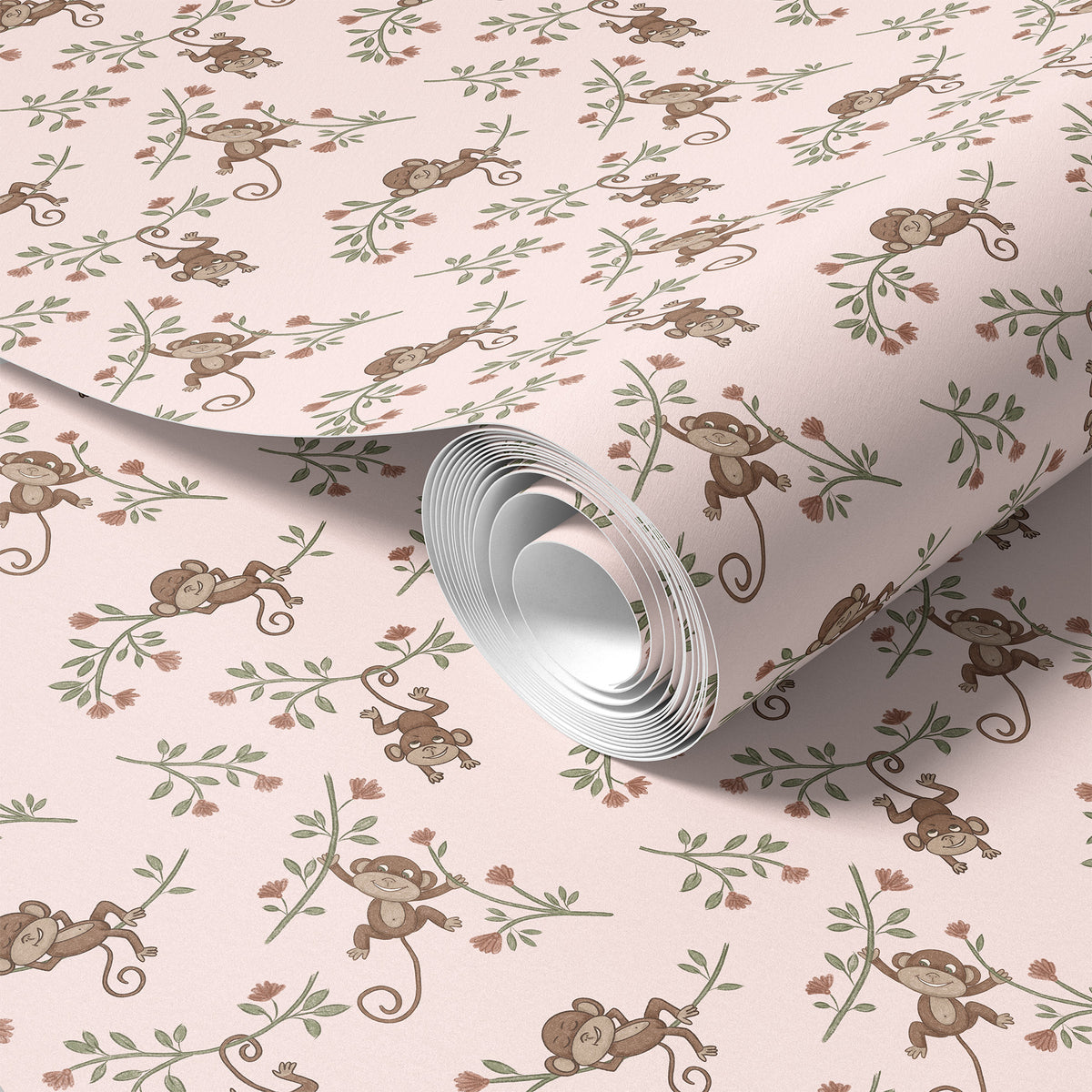 Rolled Monkey Babies wallpaper in blush