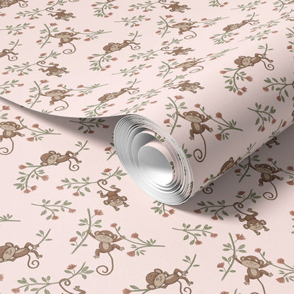 Rolled Monkey Babies wallpaper in blush