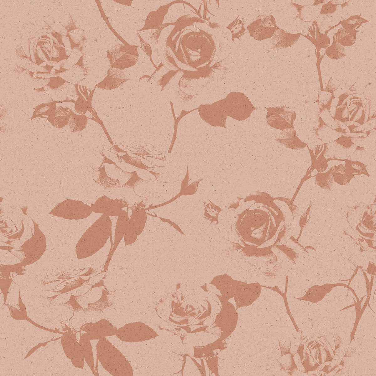 English rose wallpaper in caramel on blush beige