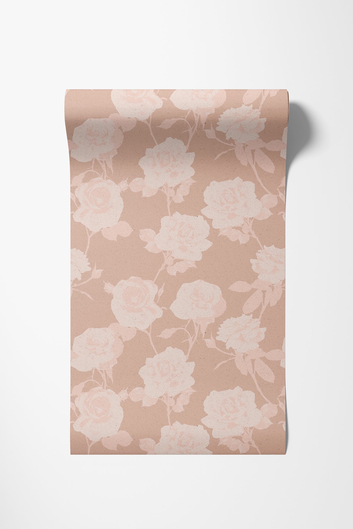 Roll of rose wallpaper in blush beige