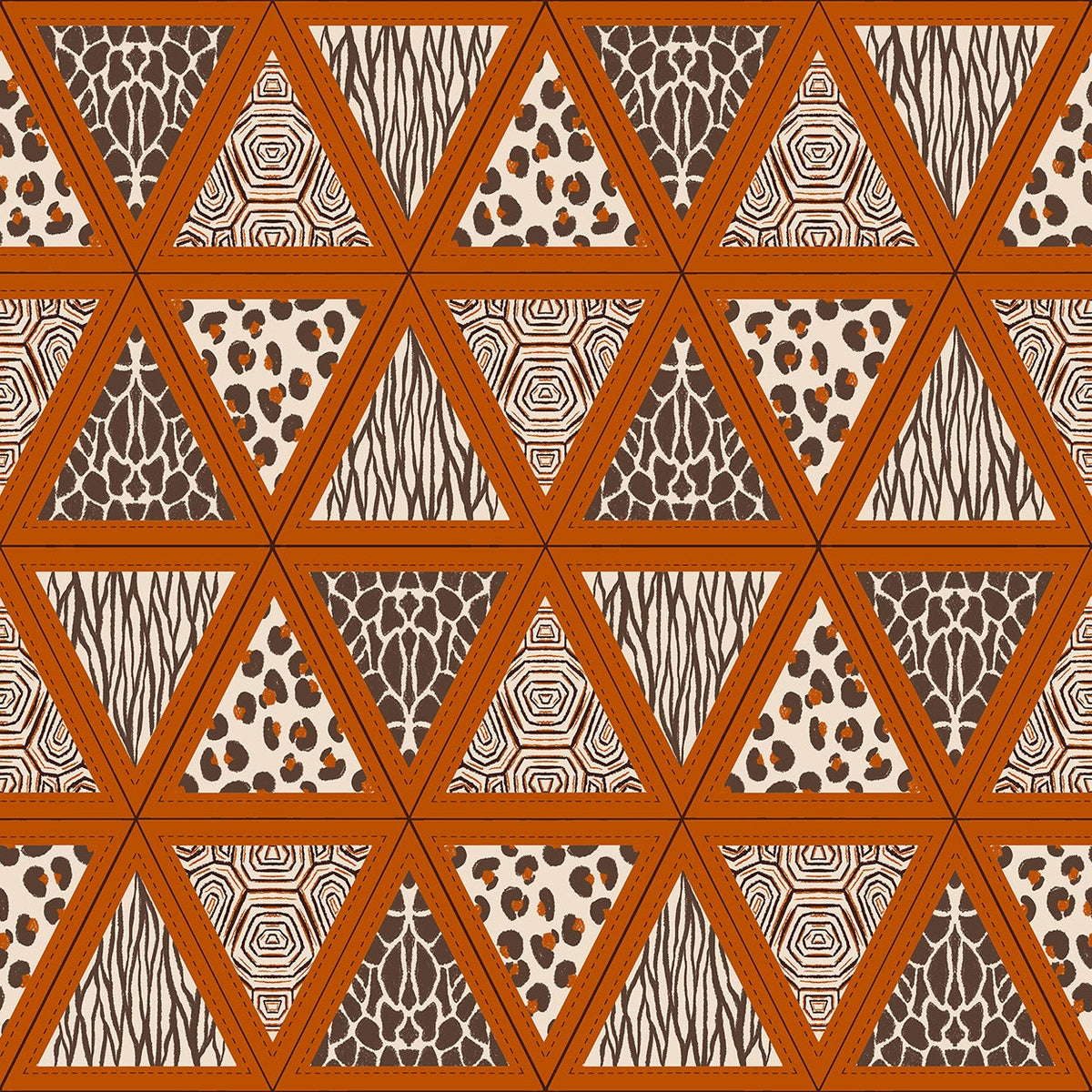 Safari animal print wallpaper with terracotta triangles
