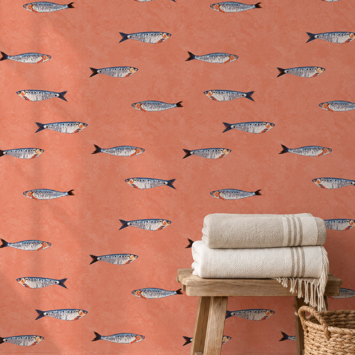 Coral sardine wallpaper in a bathroom