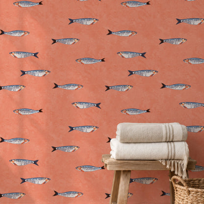 Coral sardine wallpaper in a bathroom