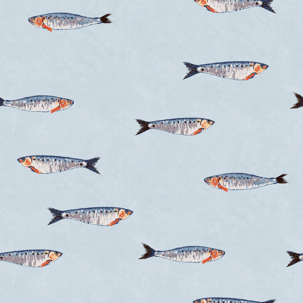 Hand-drawn sardine wallpaper in blue