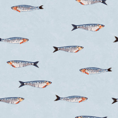 Hand-drawn sardine wallpaper in blue