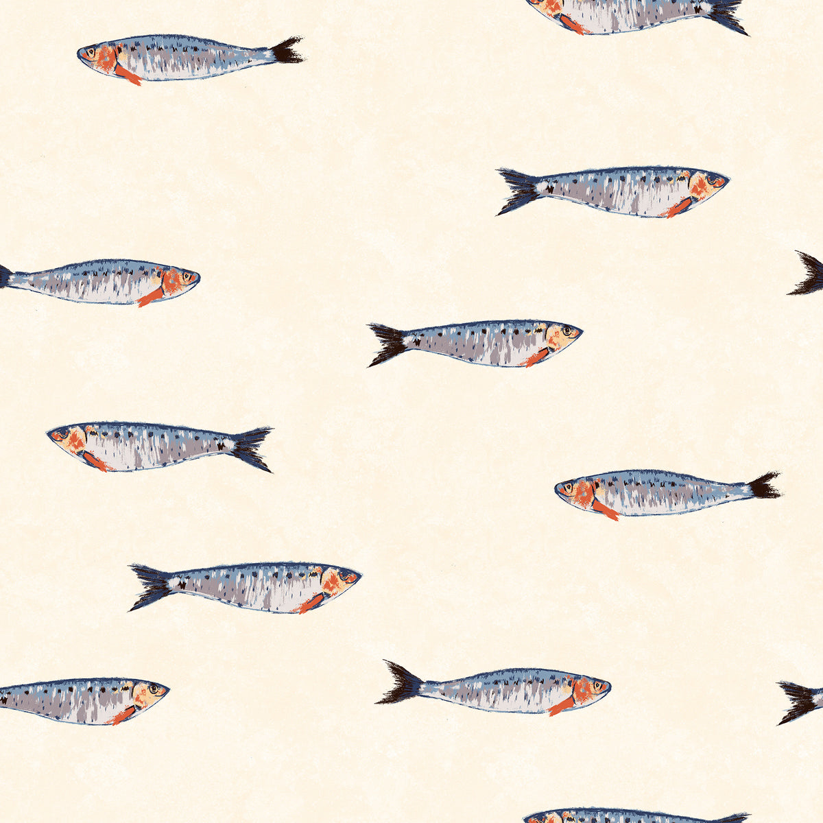 Hand-drawn sardine wallpaper in butter yellow