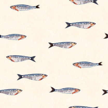 Hand-drawn sardine wallpaper in butter yellow