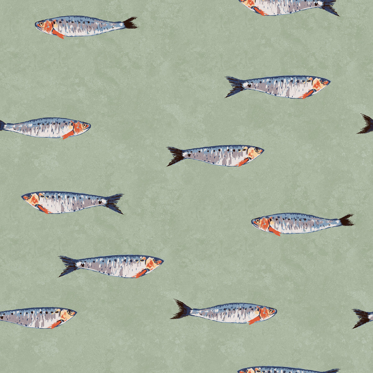 Hand-drawn sardine wallpaper in green