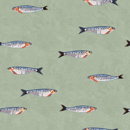 Hand-drawn sardine wallpaper in green
