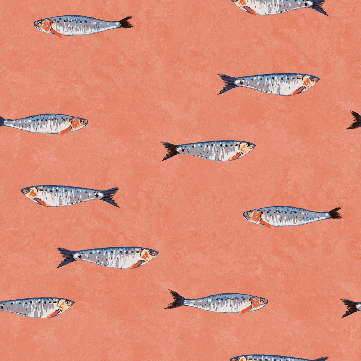 Hand-drawn sardine wallpaper in orange red